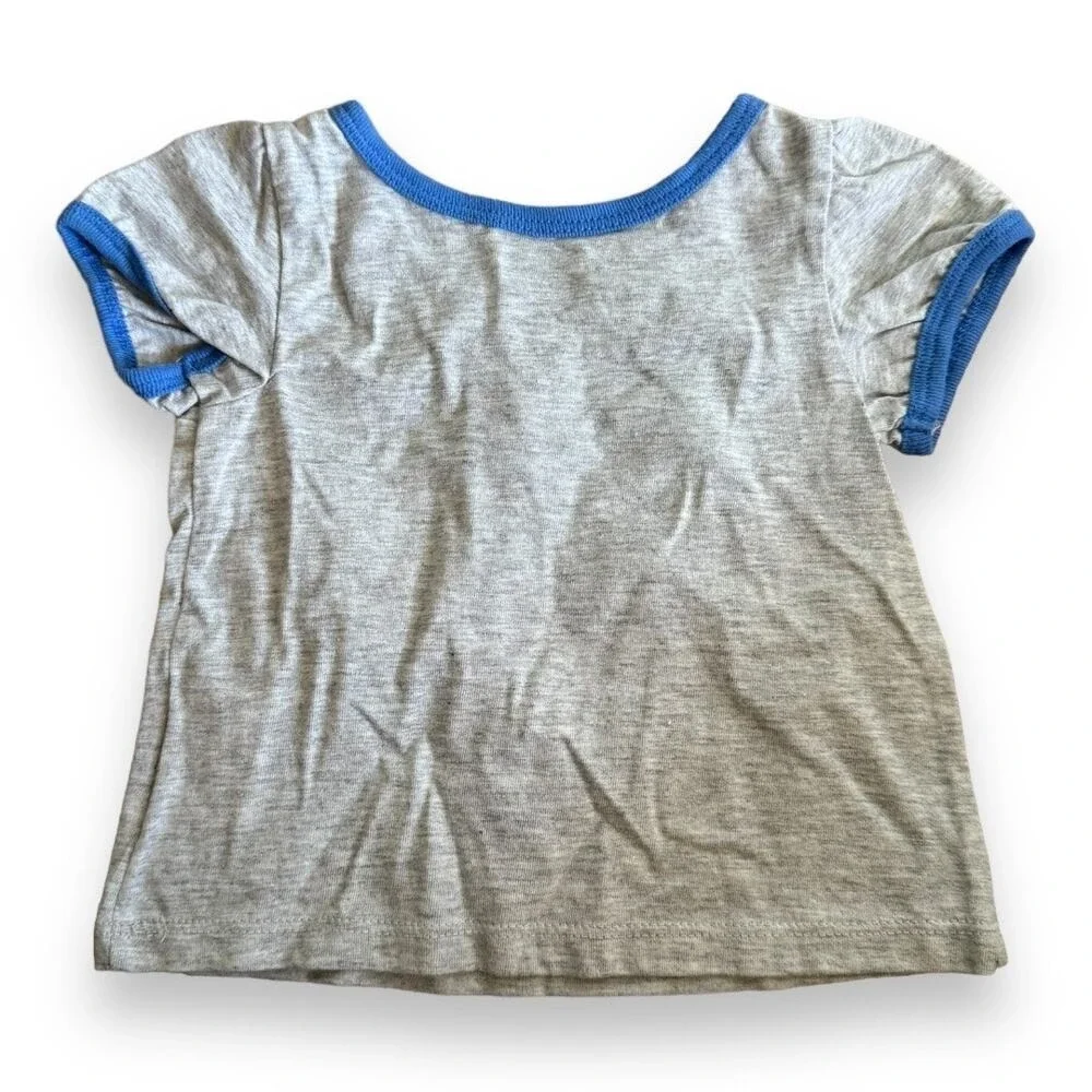 Old Navy Girls Top Sz 3-6 Mo Gray Blue Heart Floral Print‎ Applique Short Sleeve
